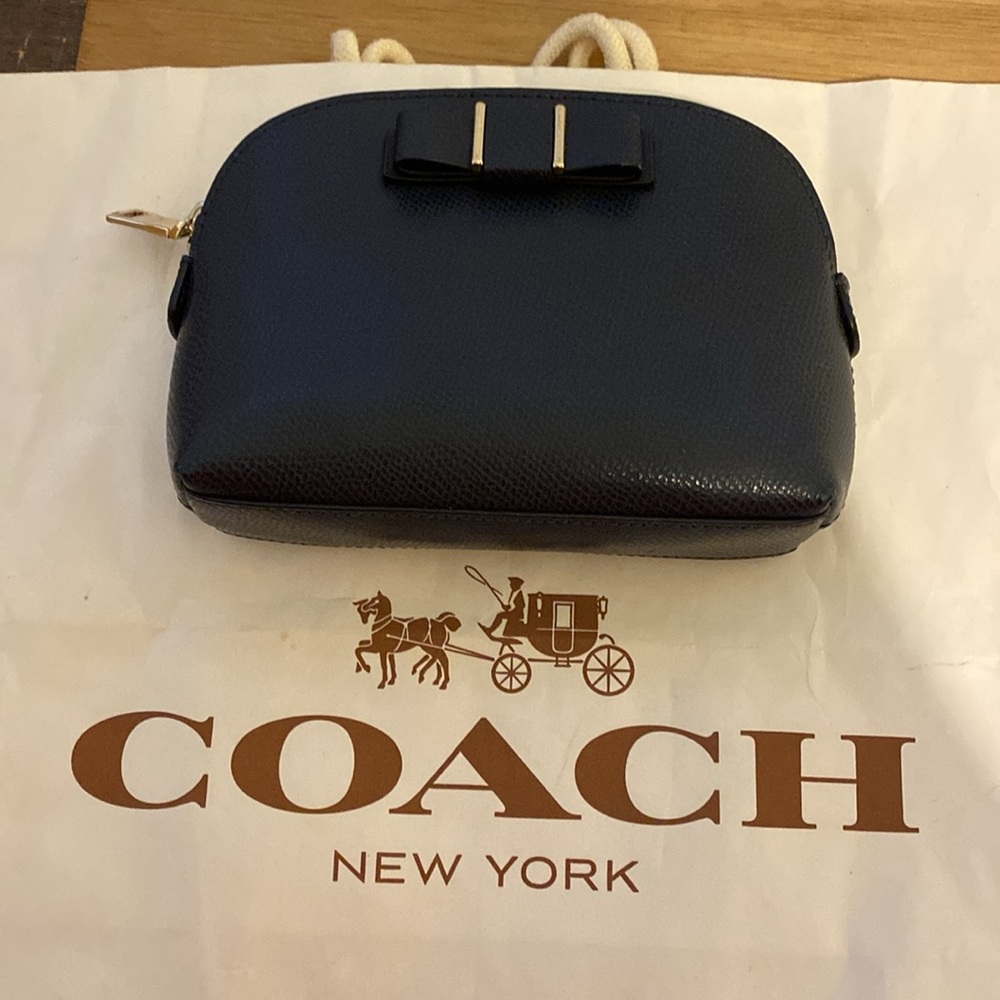 Coach Navy Blue Darcy Bow Leather Small Cosmetic Bag